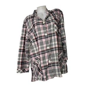 VICTORIA'S SECRET Pink Black & White Plaid Pajama Top Size Medium
